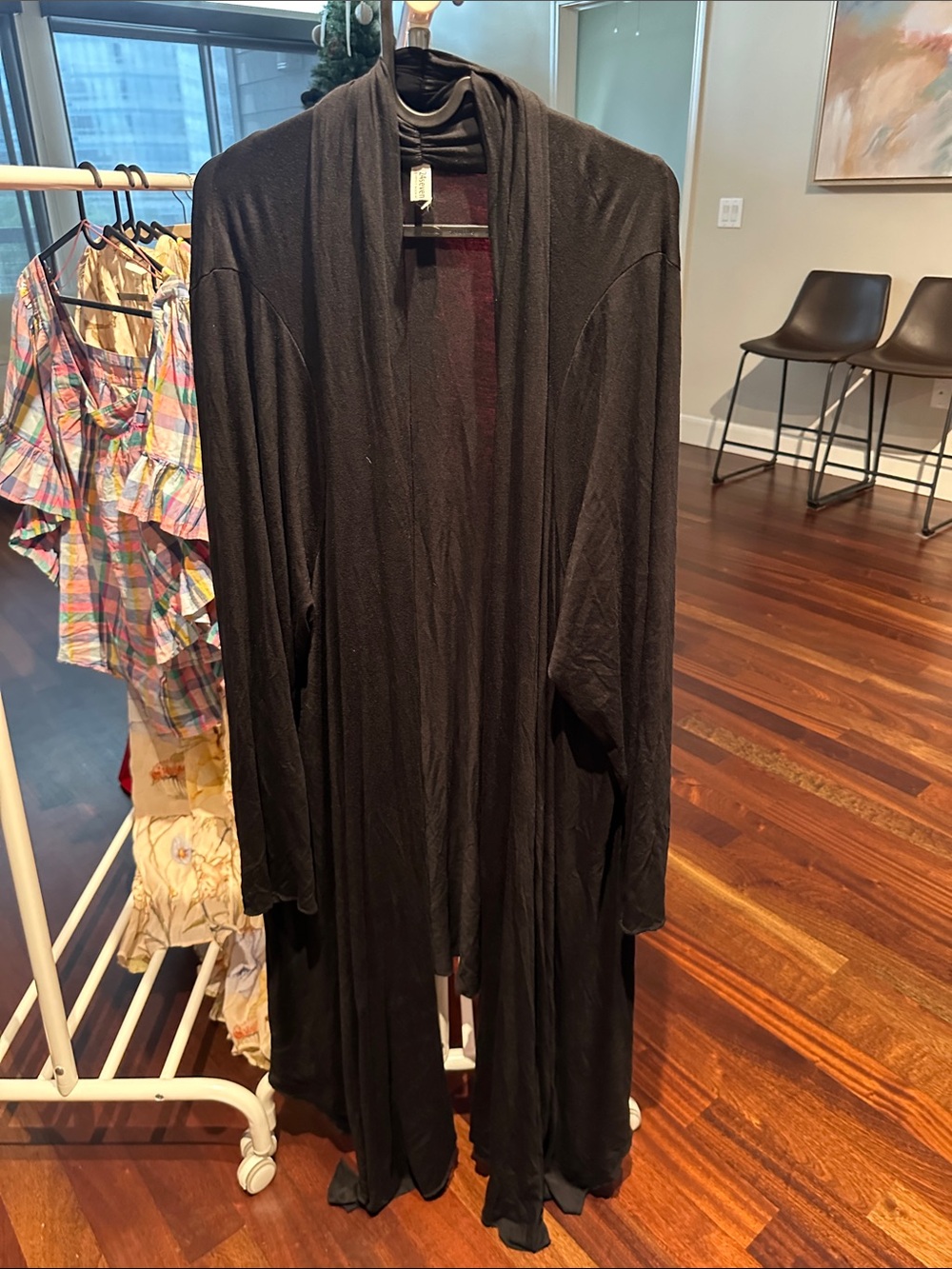 Seven7 Black Long Open-Front Cardigan